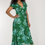 Ruffle wrap midi jersey dress - Green