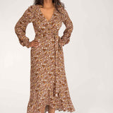 Ruffle wrap midi jersey dress - Nougat