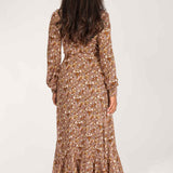 Ruffle wrap midi jersey dress - Nougat