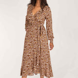 Ruffle wrap midi jersey dress - Nougat
