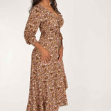 Ruffle wrap midi jersey dress - Nougat