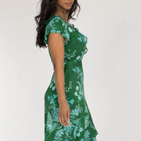 Ruffle wrap short jersey dress - Green