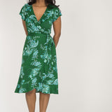 Ruffle wrap short jersey dress - Green