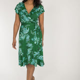 Ruffle wrap short jersey dress - Green