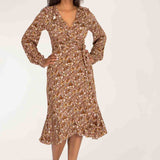 Ruffle wrap short jersey dress - Nougat
