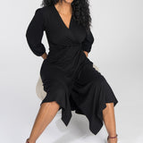 Slip-On wrap midi jersey dress - Black