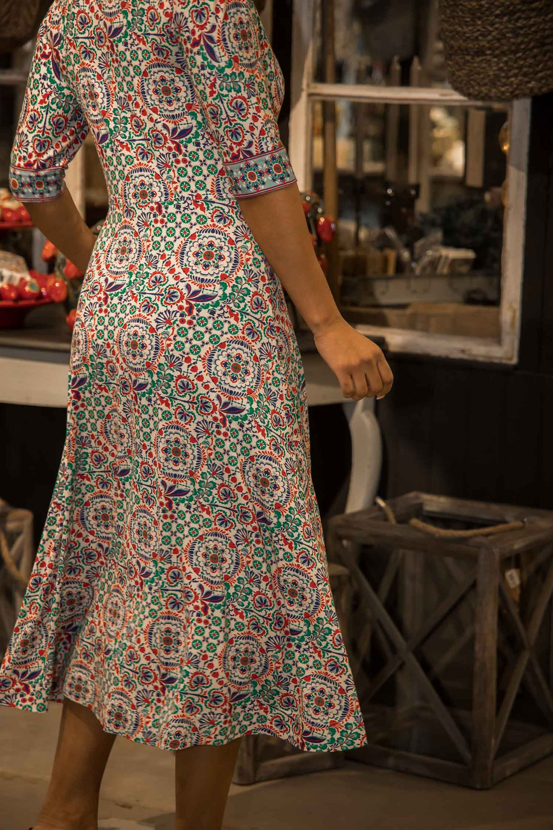 Slip-On wrap midi jersey dress - Blue folklore