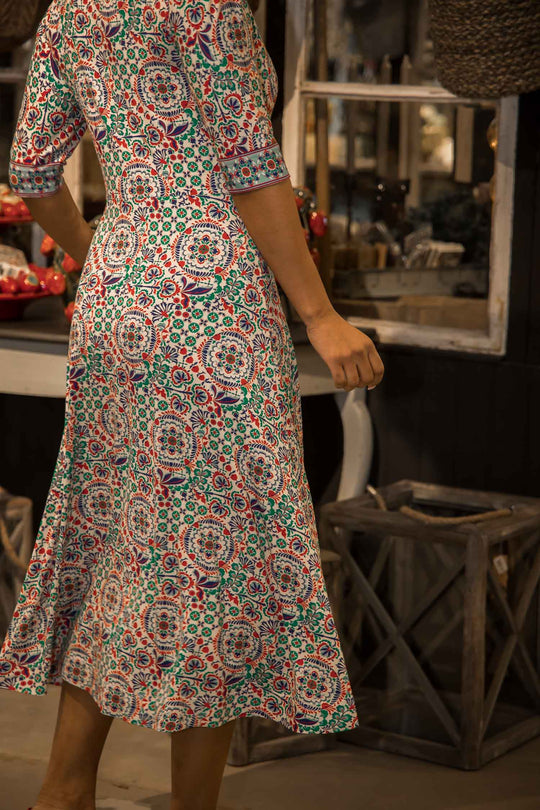 Slip-On wrap midi jersey dress - Blue folklore