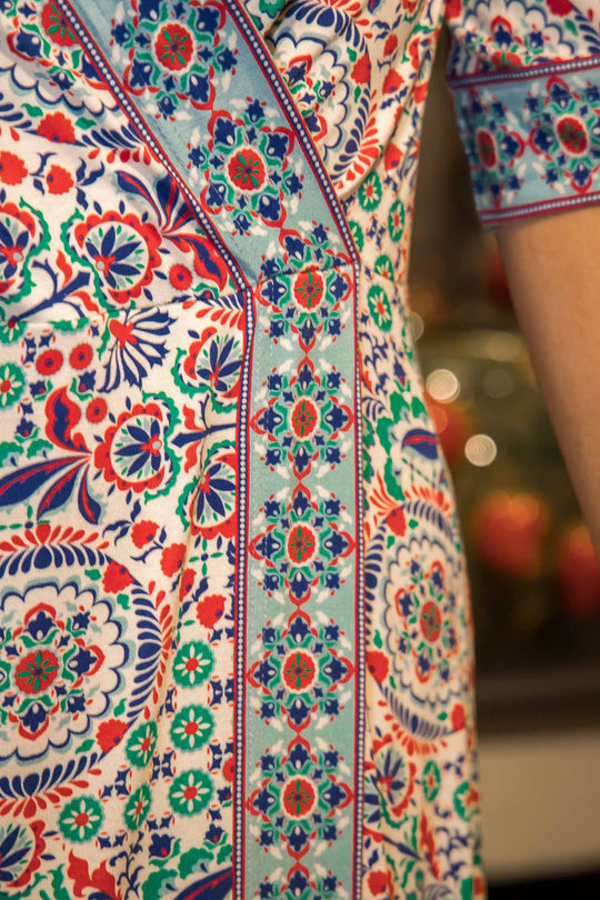 Slip-On wrap midi jersey dress - Blue folklore