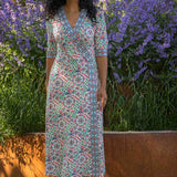 Slip-On wrap midi jersey dress - Blue folklore