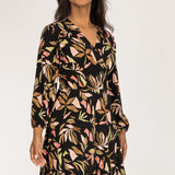 Slip-On wrap short jersey dress - Black printed