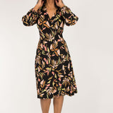 Slip-On wrap short jersey dress - Black printed