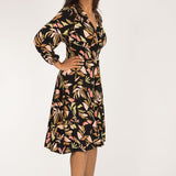 Slip-On wrap short jersey dress - Black printed