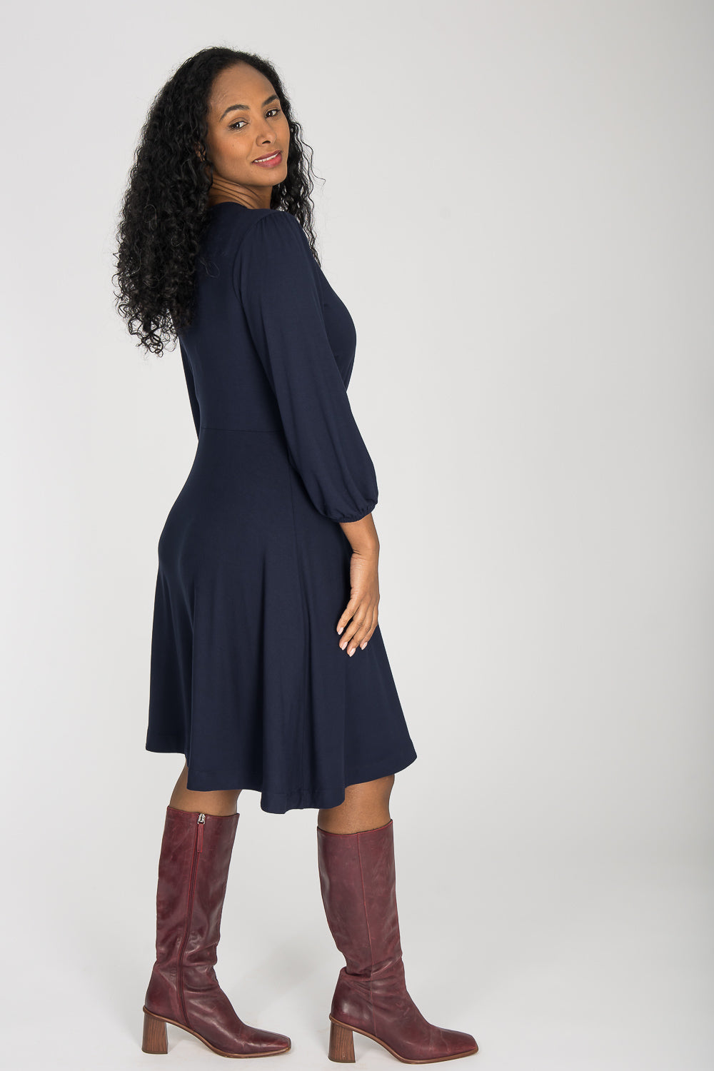 slip-on wrap midi jersey dress - blue folklore reviews Baltic Born Womens Amelie Wrap Midi Dress | Blue Print