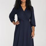Slip-On wrap midi jersey dress - Navy