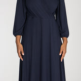 Slip-On wrap midi jersey dress - Navy