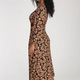 Slip-On wrap midi jersey dress - Black paisley