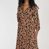 Slip-On wrap midi jersey dress - Black paisley