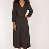 Slip-On wrap midi jersey dress - Chocolate Brown