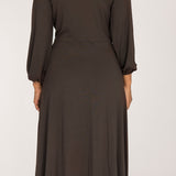 Slip-On wrap midi jersey dress - Chocolate Brown