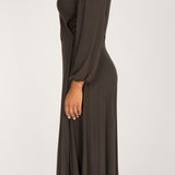 Slip-On wrap midi jersey dress - Chocolate Brown