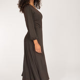 Slip-On wrap midi jersey dress - Chocolate Brown
