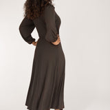 Slip-On wrap midi jersey dress - Chocolate Brown