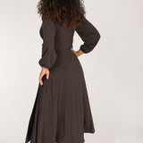 Slip-On wrap midi jersey dress - Chocolate Brown