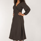Slip-On wrap midi jersey dress - Chocolate Brown