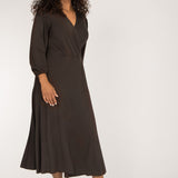 Slip-On wrap midi jersey dress - Chocolate Brown