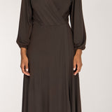 Slip-On wrap midi jersey dress - Chocolate Brown