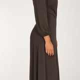 Slip-On wrap midi jersey dress - Chocolate Brown