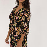 Slip-On wrap midi jersey dress - Black printed