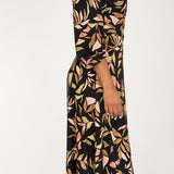 Slip-On wrap midi jersey dress - Black printed