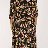 Slip-On wrap midi jersey dress - Black printed