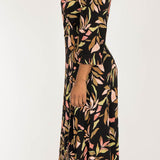 Slip-On wrap midi jersey dress - Black printed