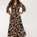 Slip-On wrap midi jersey dress - Black printed