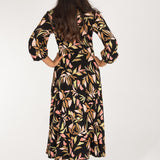 Slip-On wrap midi jersey dress - Black printed