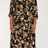 Slip-On wrap midi jersey dress - Black printed