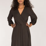 Slip-On wrap short jersey dress - Chocolate Brown