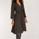 Slip-On wrap short jersey dress - Chocolate Brown