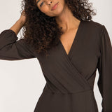 Slip-On wrap short jersey dress - Chocolate Brown