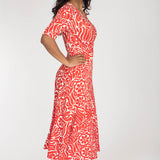 Slip-On wrap midi jersey dress - Coral Red