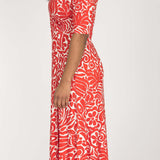 Slip-On wrap midi jersey dress - Coral Red