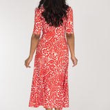 Slip-On wrap midi jersey dress - Coral Red