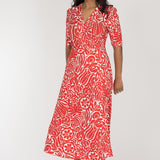 Slip-On wrap midi jersey dress - Coral Red