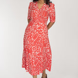 Slip-On wrap midi jersey dress - Coral Red
