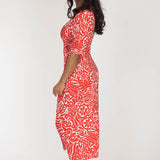 Slip-On wrap midi jersey dress - Coral Red