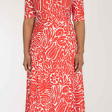 Slip-On wrap midi jersey dress - Coral Red