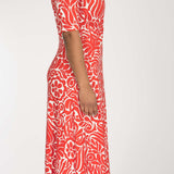 Slip-On wrap midi jersey dress - Coral Red